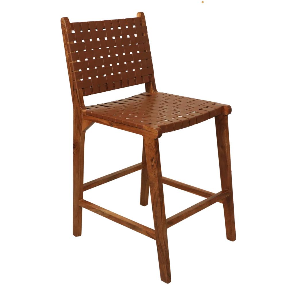 Whitney Leather Weave Barstool - Set of 2 - Honey Gold - Tan Upholstery. Picture 1
