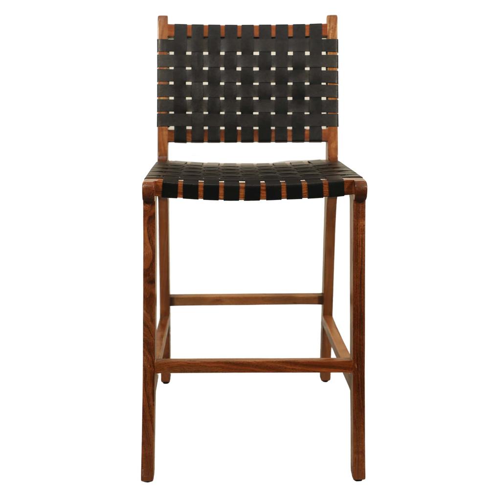 Whitney Leather Weave Barstool - Set of 2 - Honey Gold - Black Upholstery. Picture 2