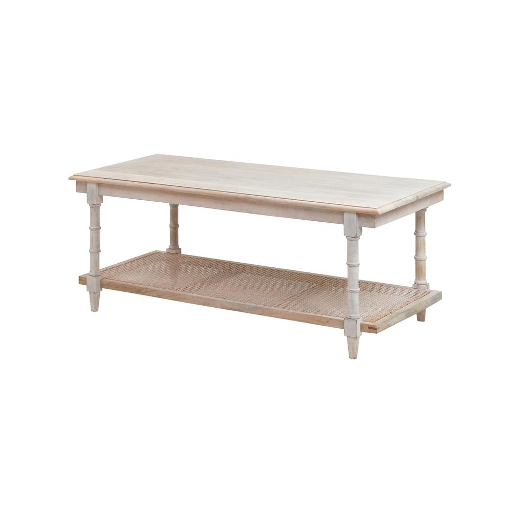 Chesterfield Wood & Cane Coffee Table - Whitewash. Picture 1