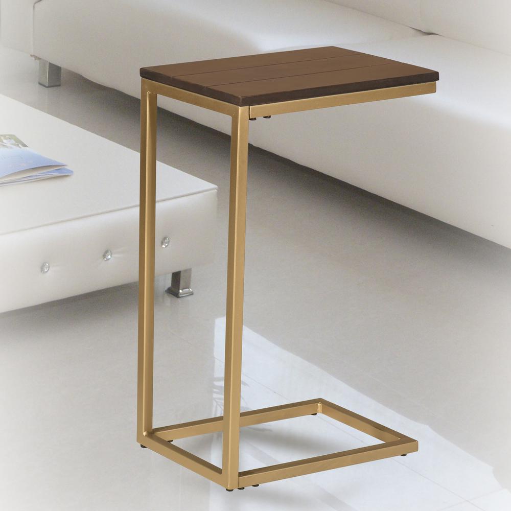Aggie C-Form Accent Table - Elm Top - Gold Base. Picture 10