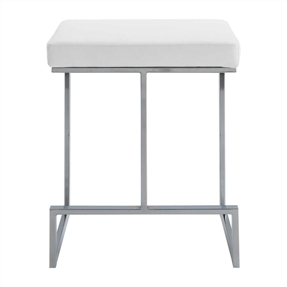 Kafka 24" Counter Stool - Chrome - White Leatherette Upholstery. Picture 2