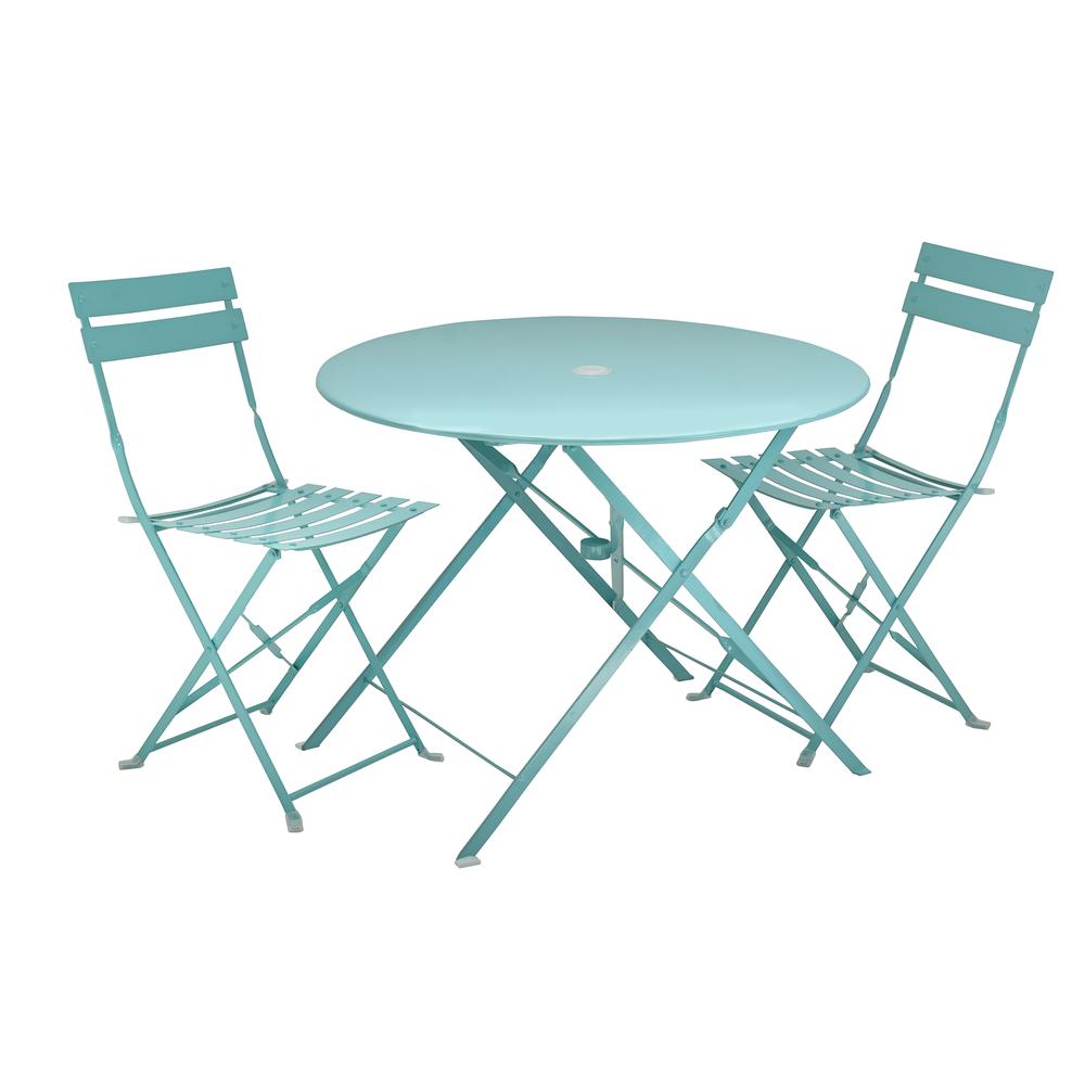 Bistro 30" Round Table Outdoor Set - Set of 3 - Teal. Picture 1