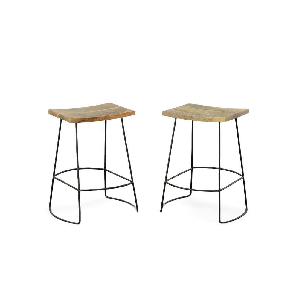 Reece 25" Saddle Seat Counter Stool - Set of 2 - Natural/Black. Picture 5