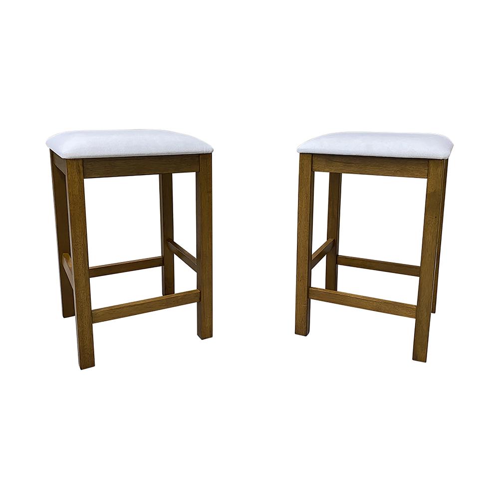 Tristan Backless Counter Stool - Set of 2 - Golden Oak - White Upholstery. Picture 2