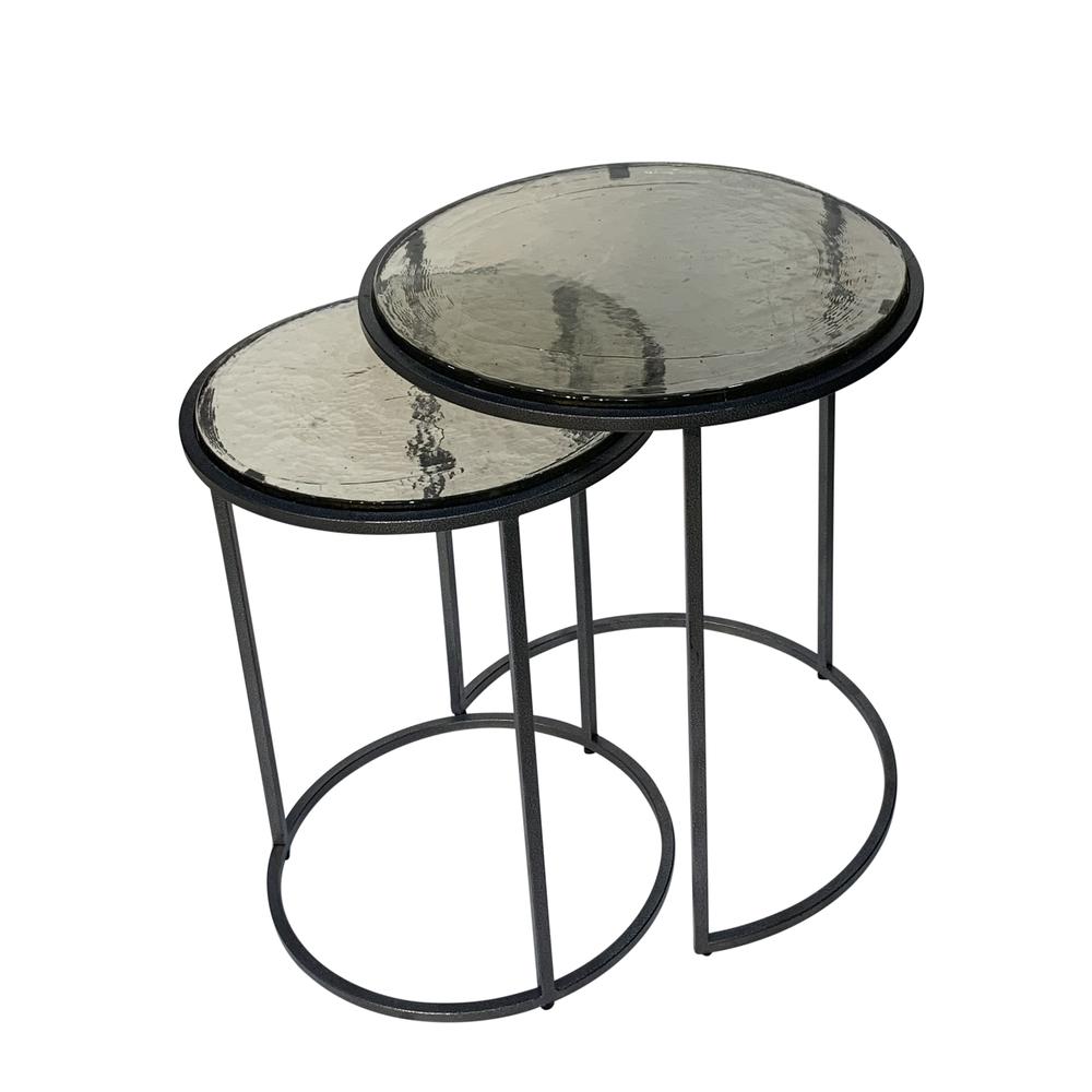 Serena Nesting Tables - Antique Textured Silver - Antique Gold. Picture 1