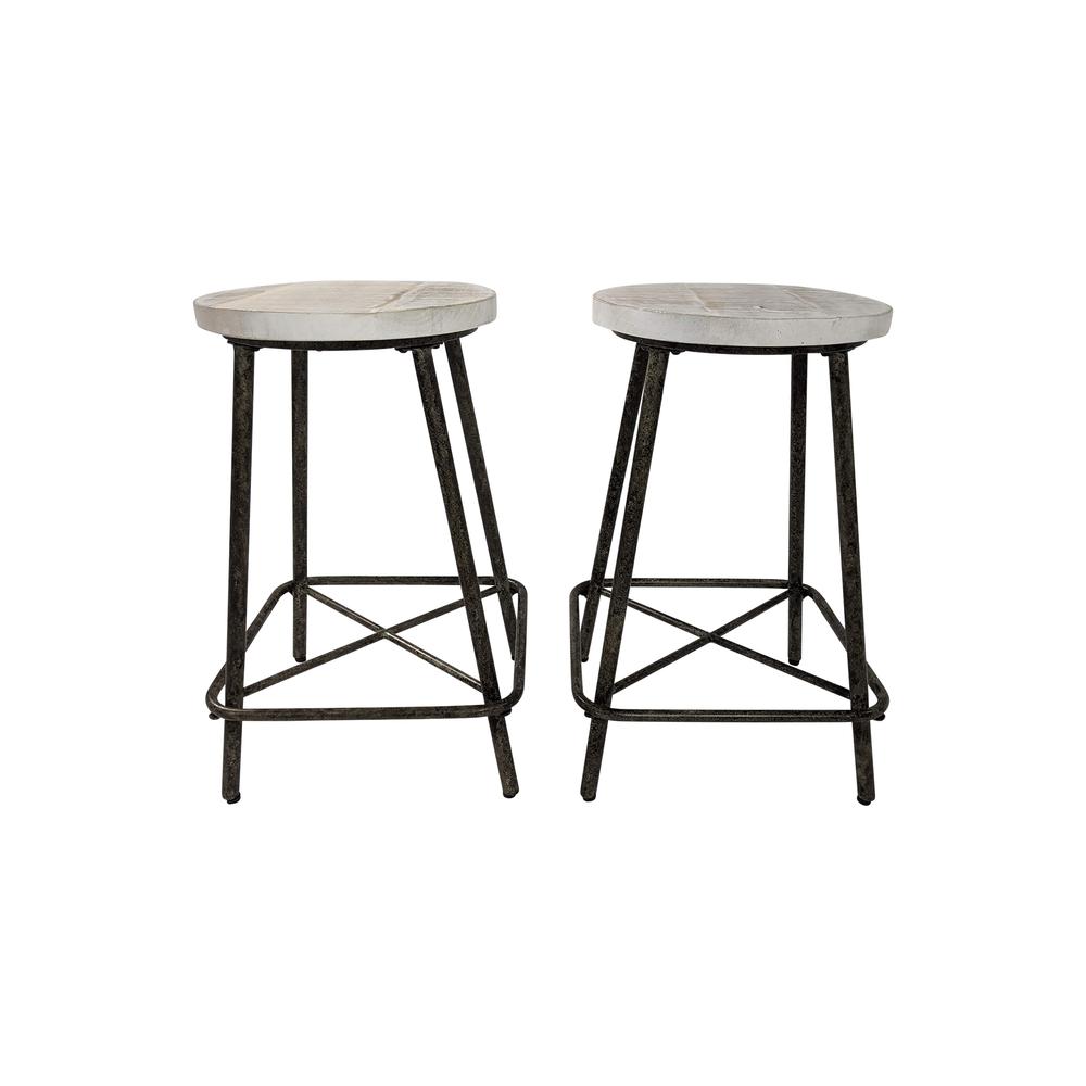 Illona 24" Counter Stool - Set of 2 - Natural Driftwood Seat - Aged Iron Base. Picture 2