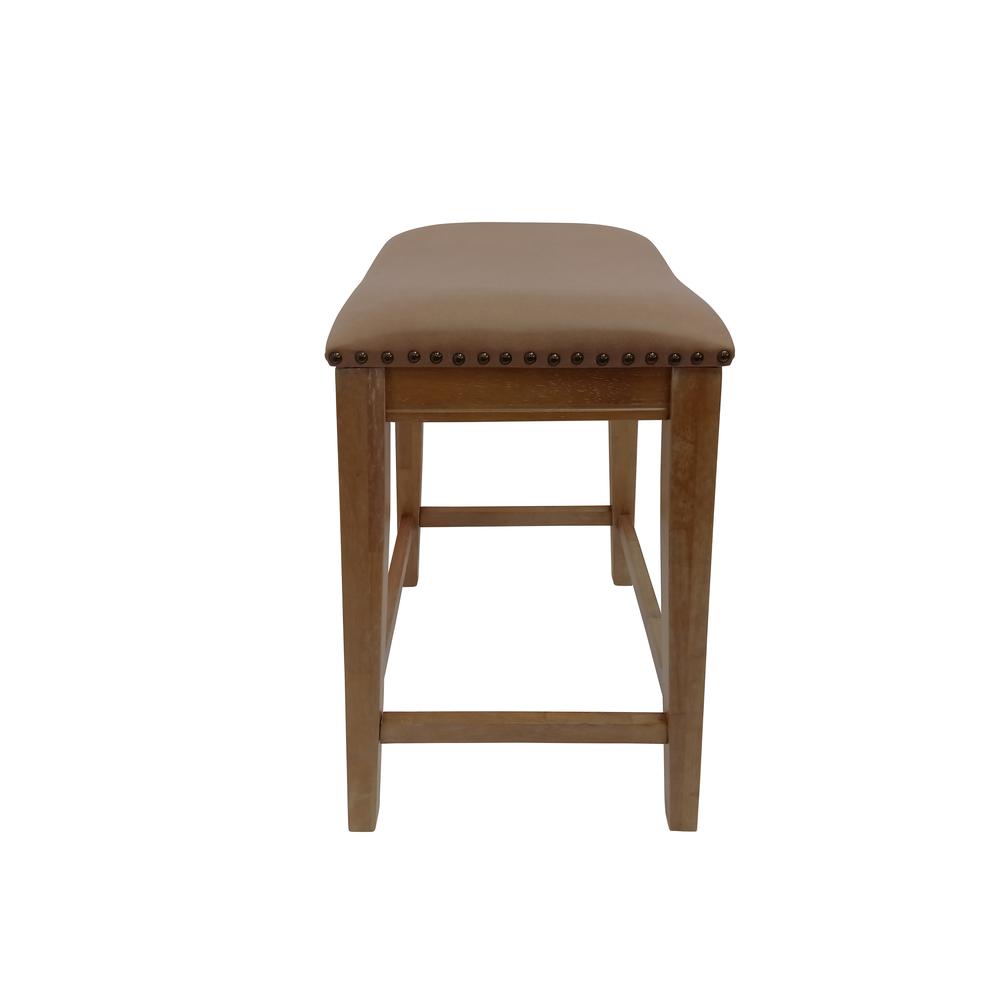 25" Saddle Counter Stool - Set of 2 - Natural Oak - Saddle Brown Upholstery. Picture 2