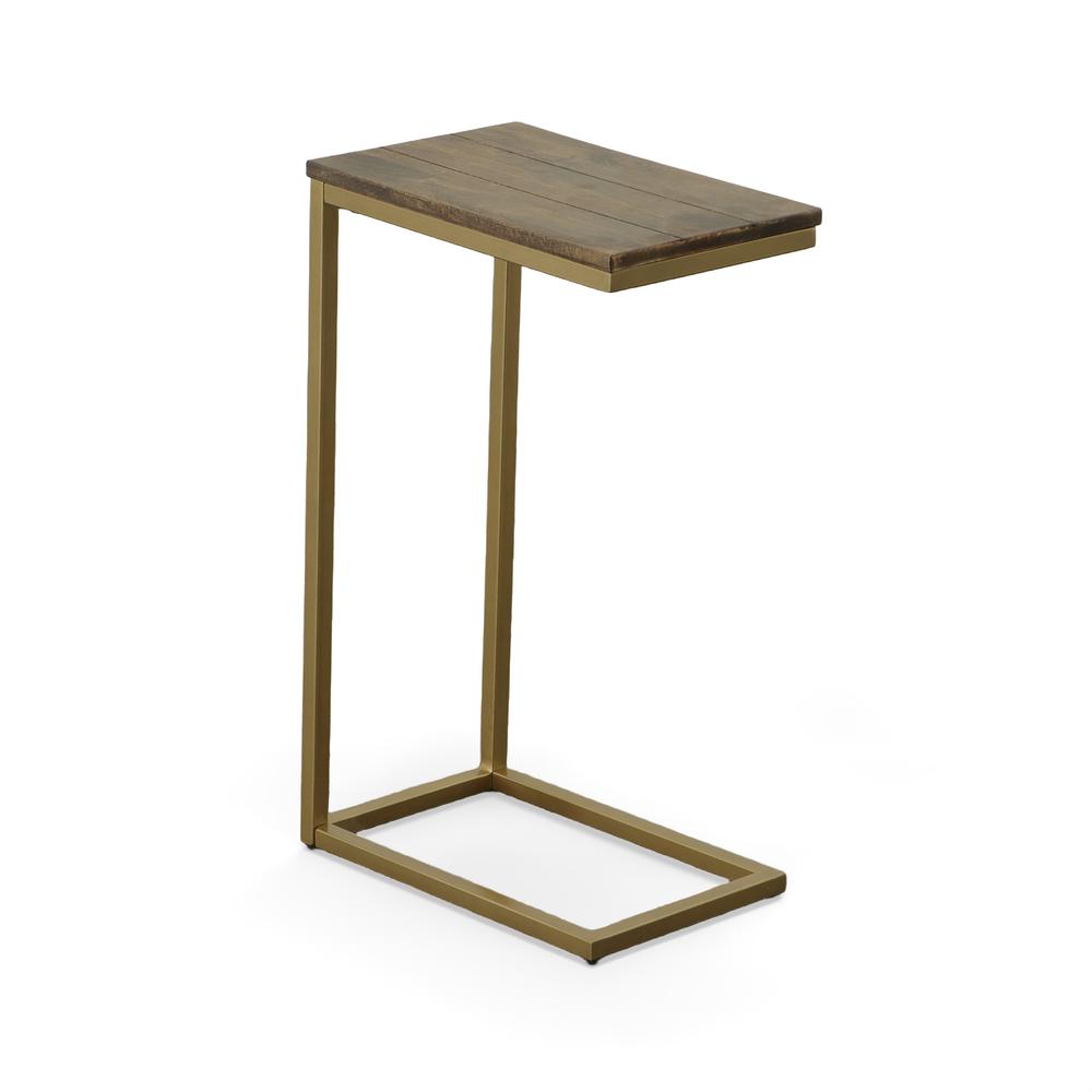 Aggie C-Form Accent Table - Elm Top - Gold Base. Picture 1