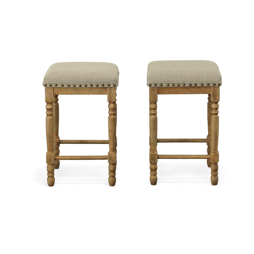 Brittany Deluxe  Barstools - Set of 2 -Vintage Honey - Linen Upholstery. Picture 4