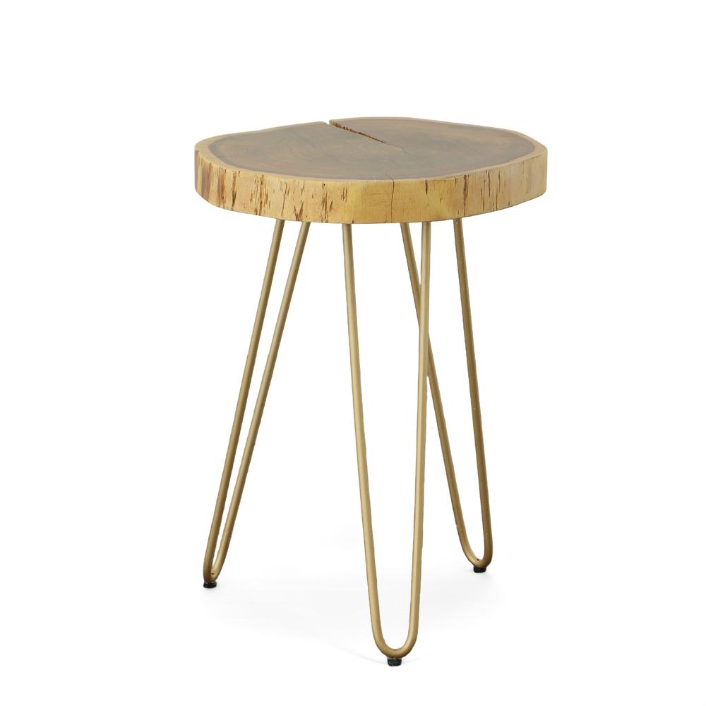 Seti Live Edge Accent Table - Natural Top - Gold Base. Picture 1