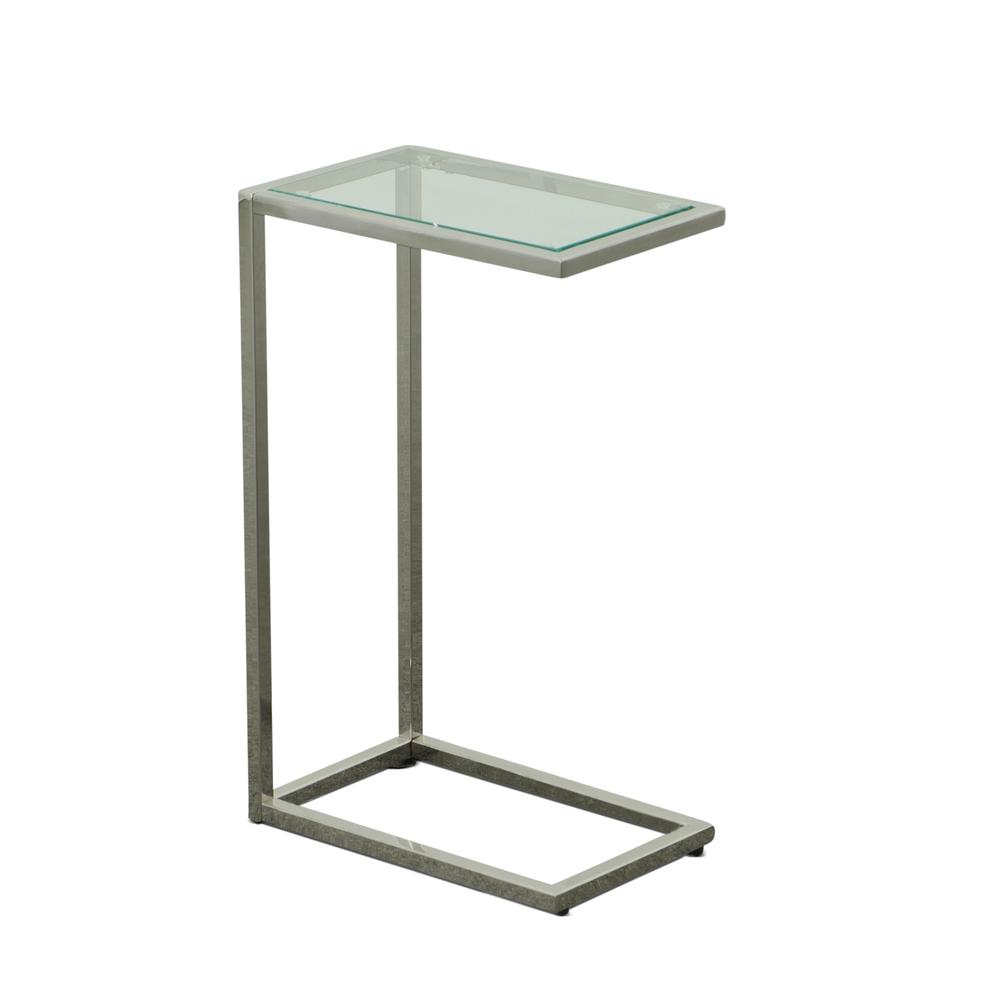 Aggie C-Form Accent Table - Glass Top - Chrome. Picture 1