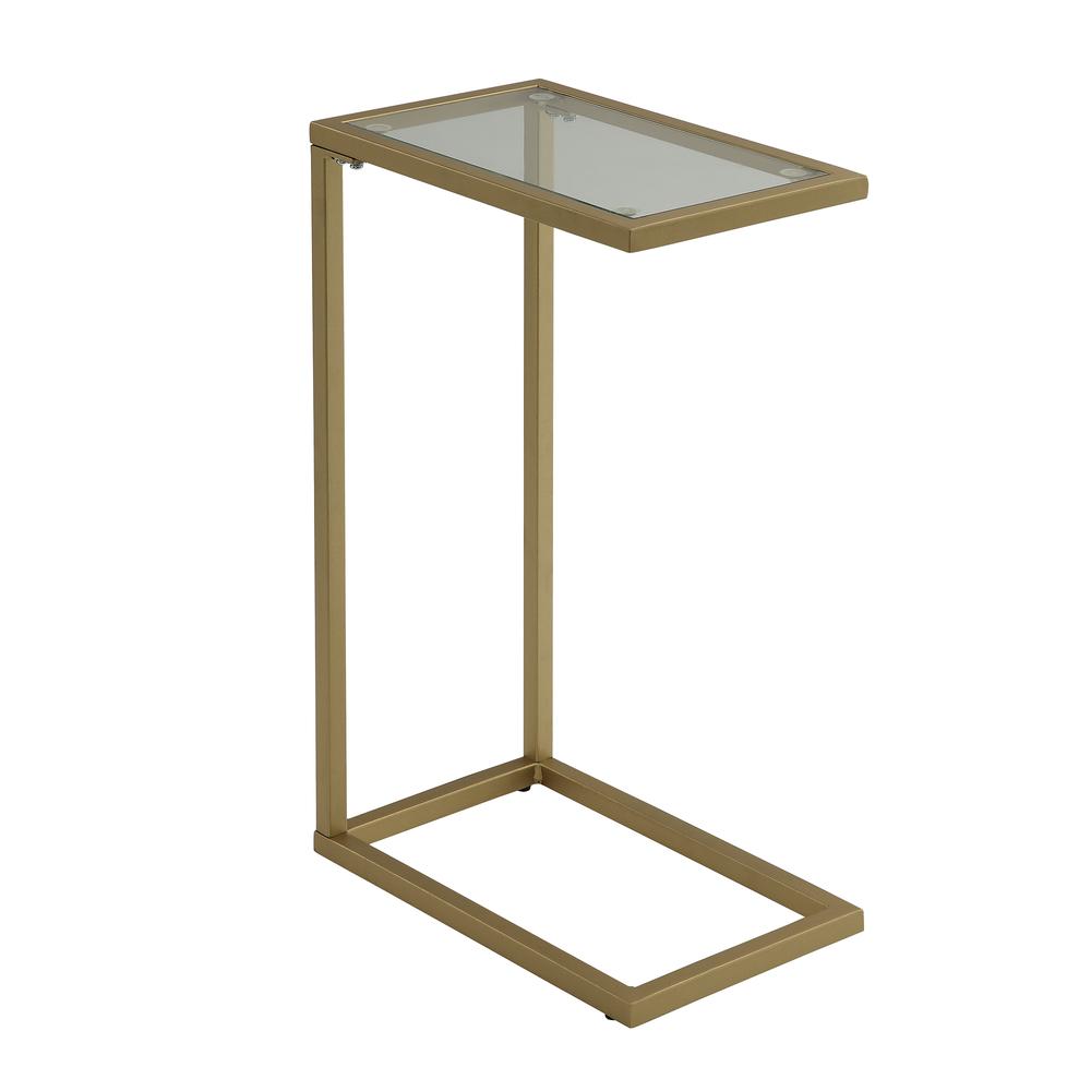 Aggie C-Form Accent Table - Glass Top - Gold. Picture 1