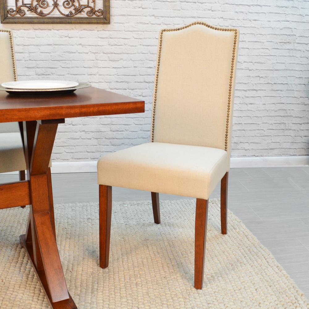 Romero Parson Chair - Chestnut - Linen Upholstery. Picture 3