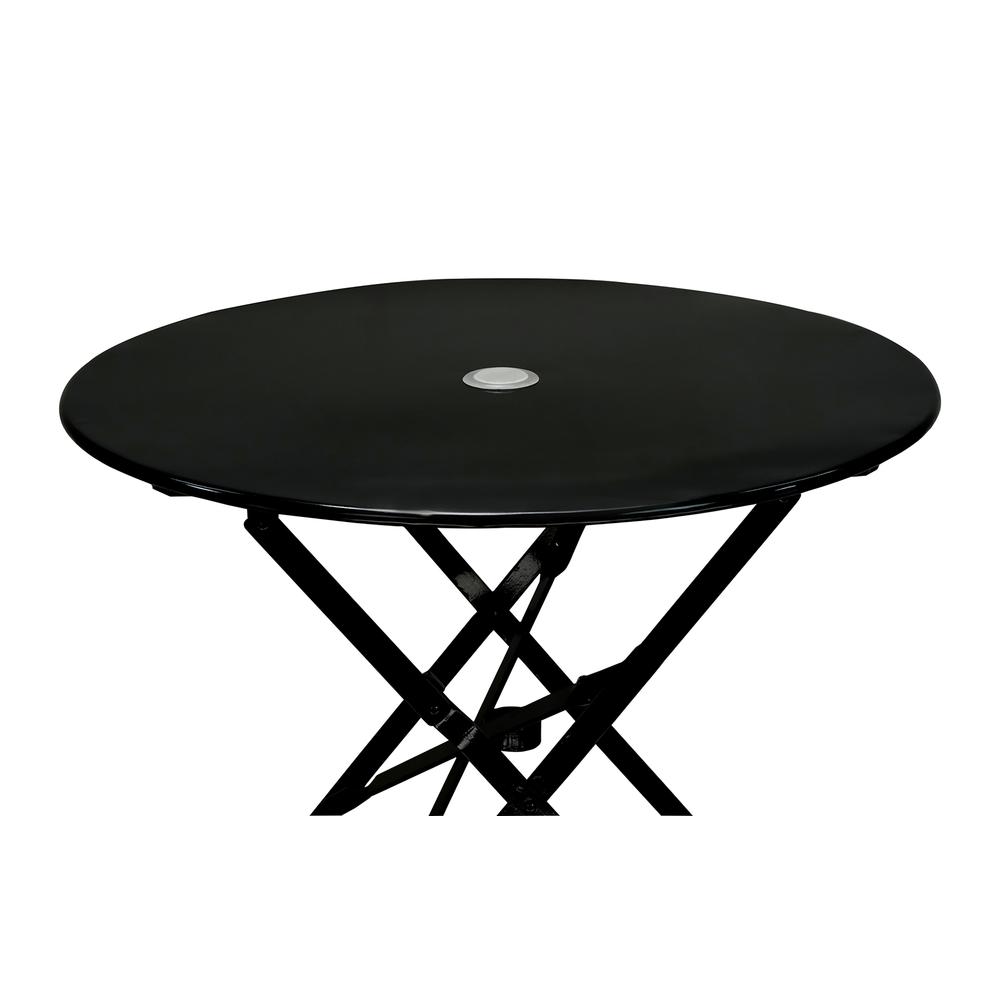 Bistro 30" Round Folding Outdoor Table - Umbrella Hole - Black. Picture 2