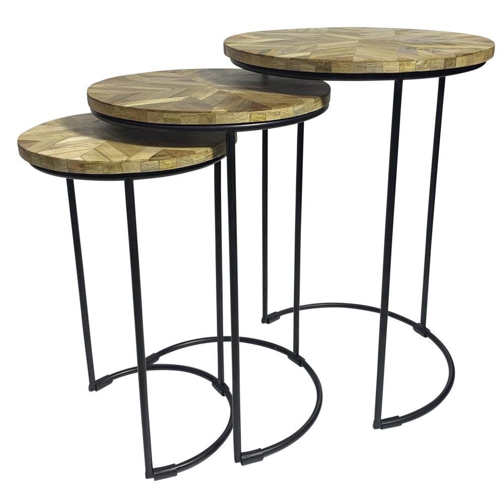 Mackintosh Round Nesting Tables - Natural Inlay/Black. Picture 1