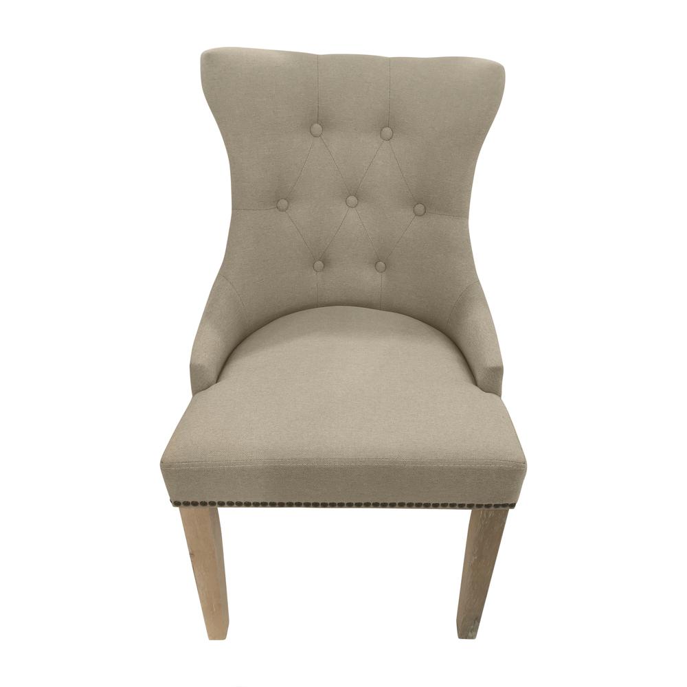 Tufted Back Upholstered Chair - Set of 2 - Natural Driftwood - Linen Upholstery. Picture 2