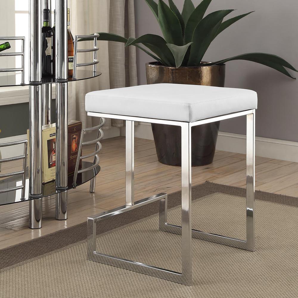 Kafka 24" Counter Stool - Chrome - White Leatherette Upholstery. Picture 6