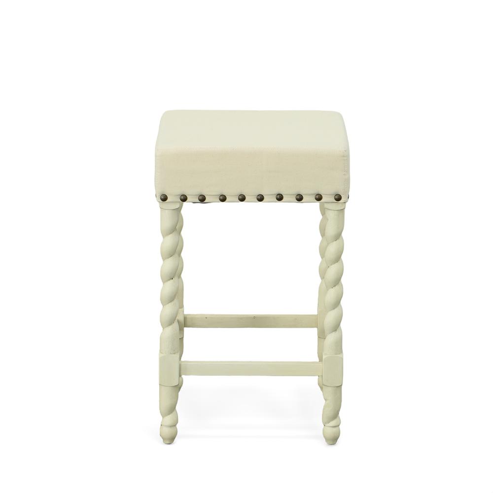 Remick 24" Counter Stool - Vintage White - Linen Upholstery. Picture 3