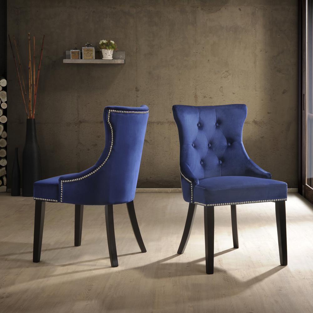 Julia Tufted Back Upholstered Chair - Set of 2 - Espresso - Navy Upholstery. Picture 7