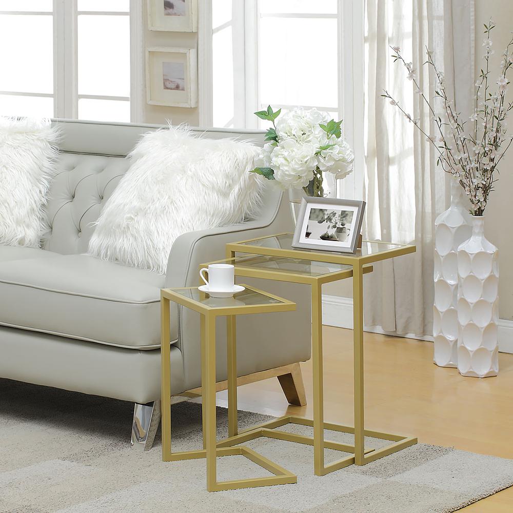 Addison Nesting Table Set - Glass Top - Gold Base. Picture 8