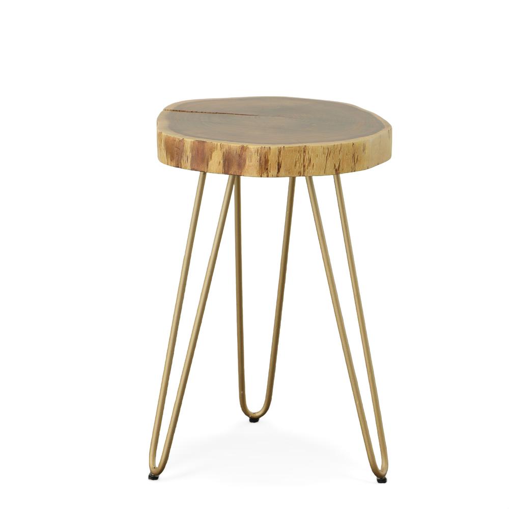 Seti Live Edge Accent Table - Natural Top - Gold Base. Picture 2