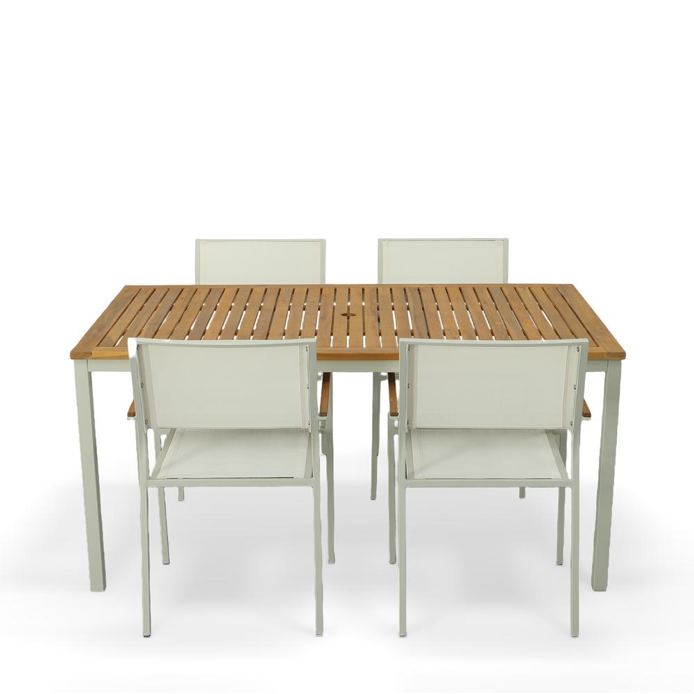 Braylee Outdoor Dining Set - Set of 5 - Natural/White. Picture 2