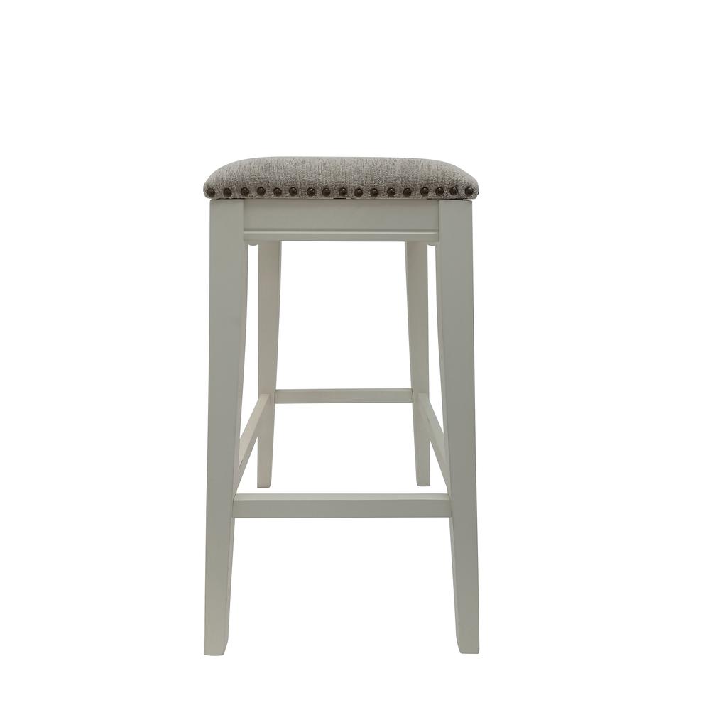 30" Saddle Barstool - Set of 2 - Missouri White - Fawn Chenille Upholstery. Picture 2
