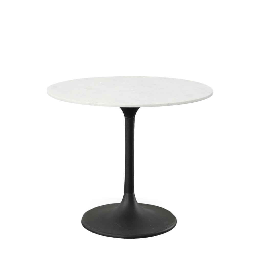 Enzo 36" Round Marble Top Dining Table - White Top - Black Base. Picture 2