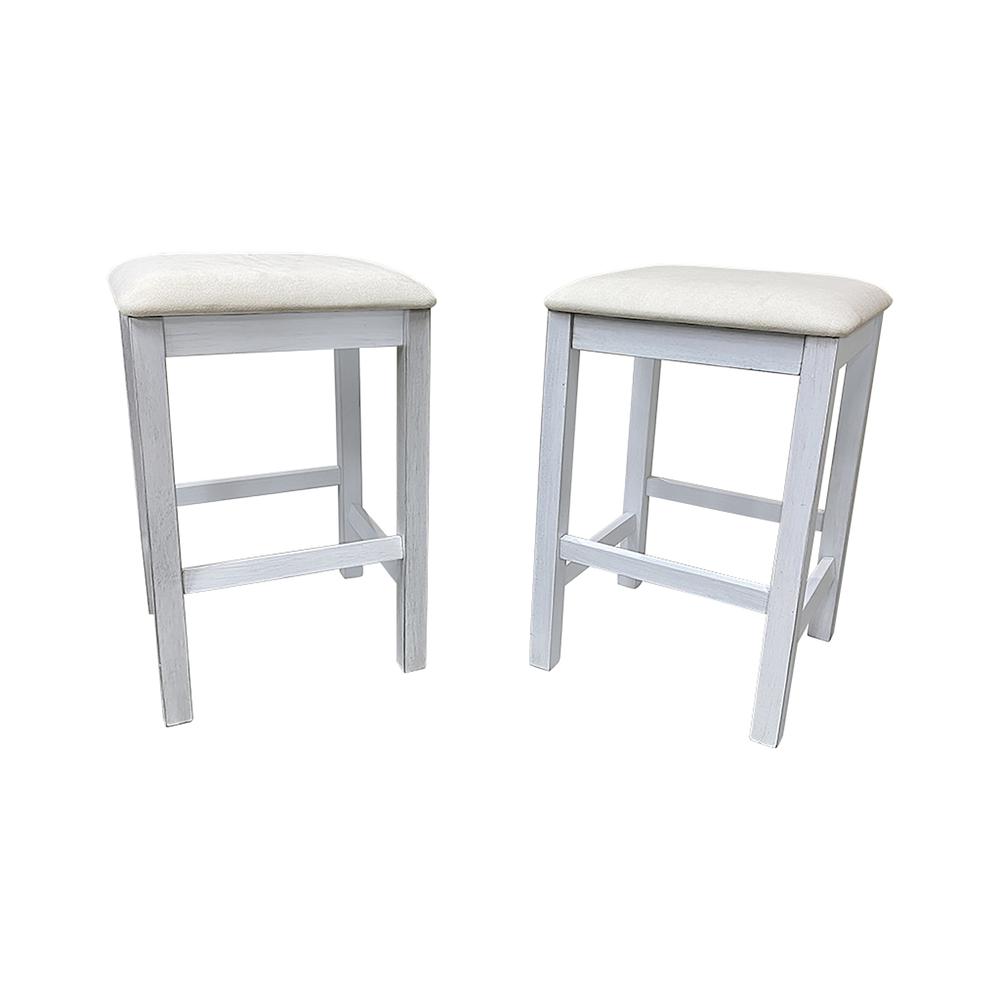 Tristan Backless Counter Stool - Set of 2 - Antique White - White Upholstery. Picture 2
