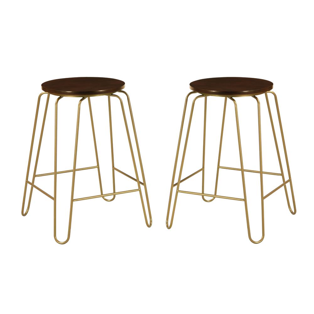 Ethan 24" Counter Stool - Set of 2 - Elm Top - Gold Base. Picture 2