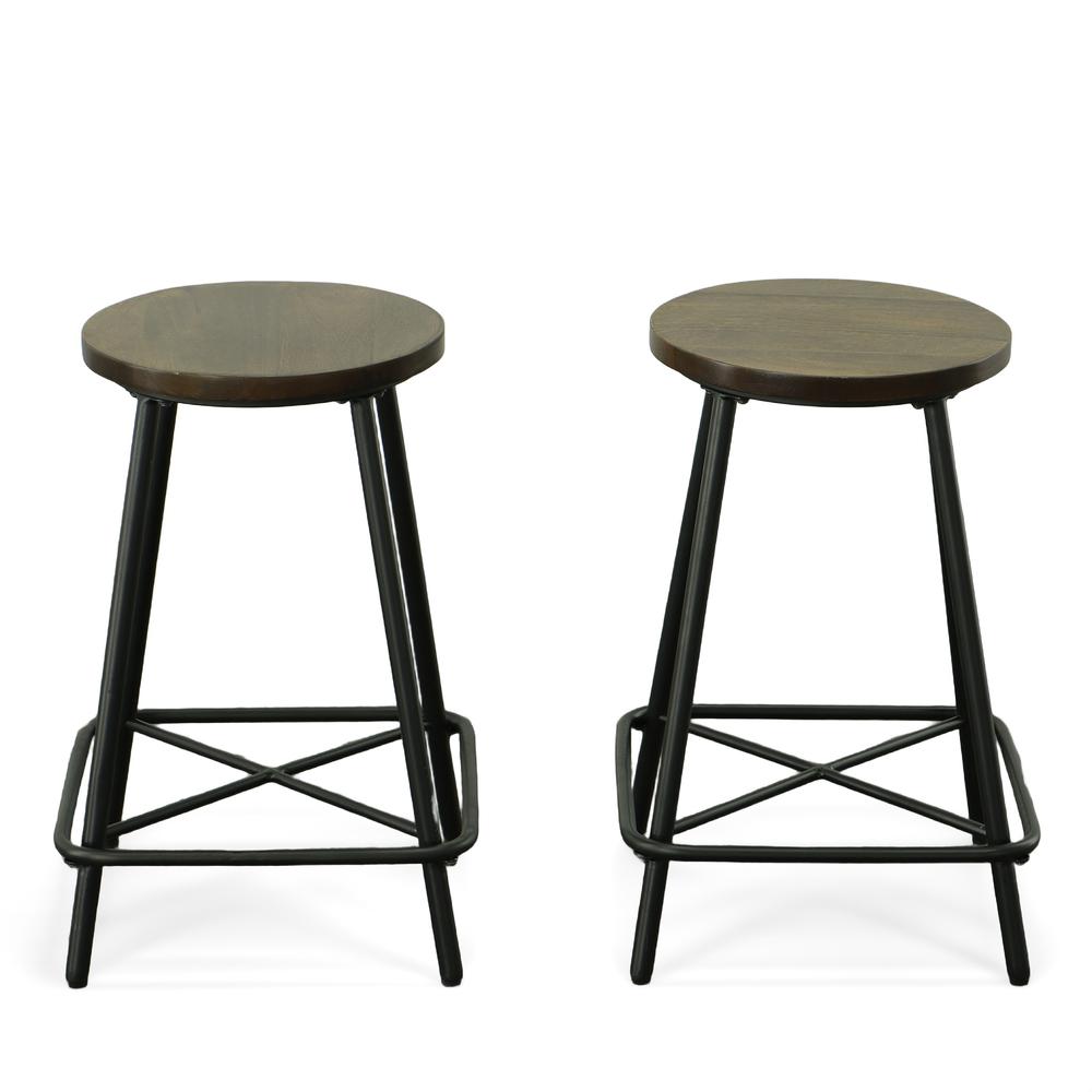Illona 24" Counter Stool - Set of 2 - Elm Seat - Black Base. Picture 1