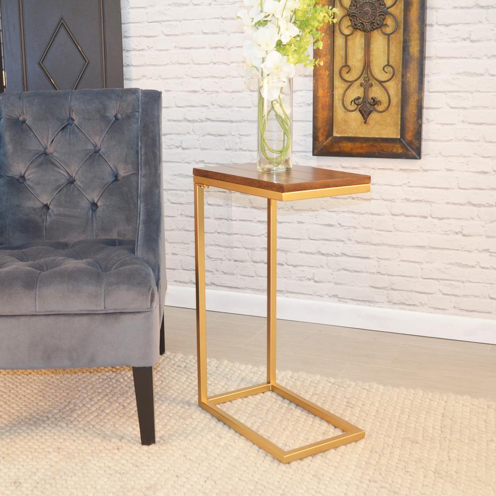 Aggie C-Form Accent Table - Elm Top - Gold Base. Picture 6
