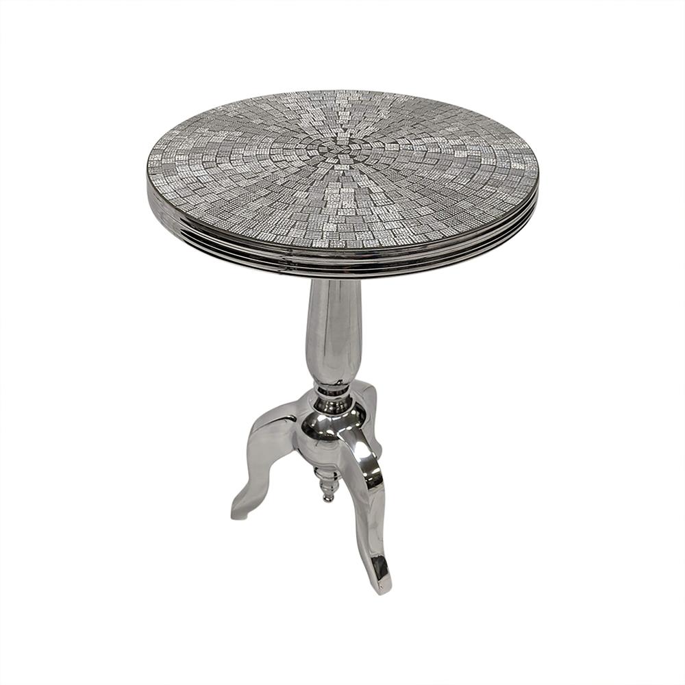 Diana Mirror Mosaic Accent Table - Chrome. Picture 1