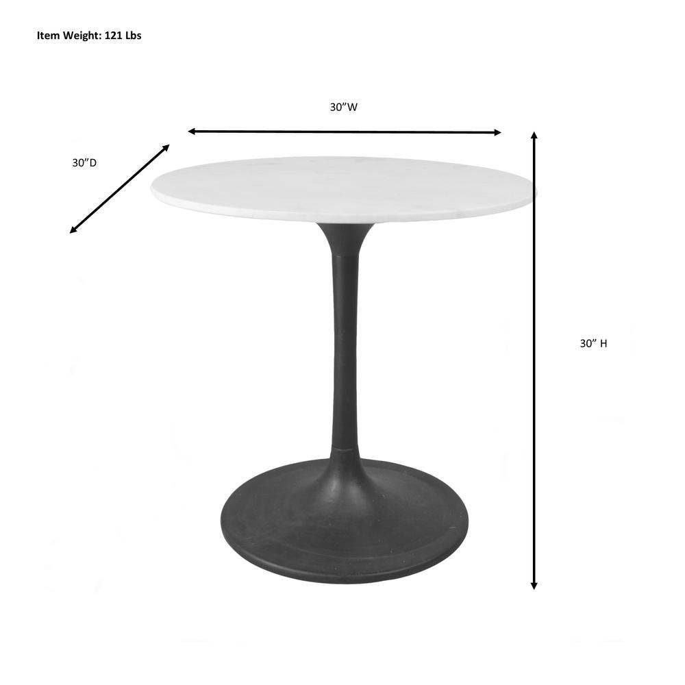 Enzo 30" Round Marble Top Dining Table - White Top - Black Base. Picture 3