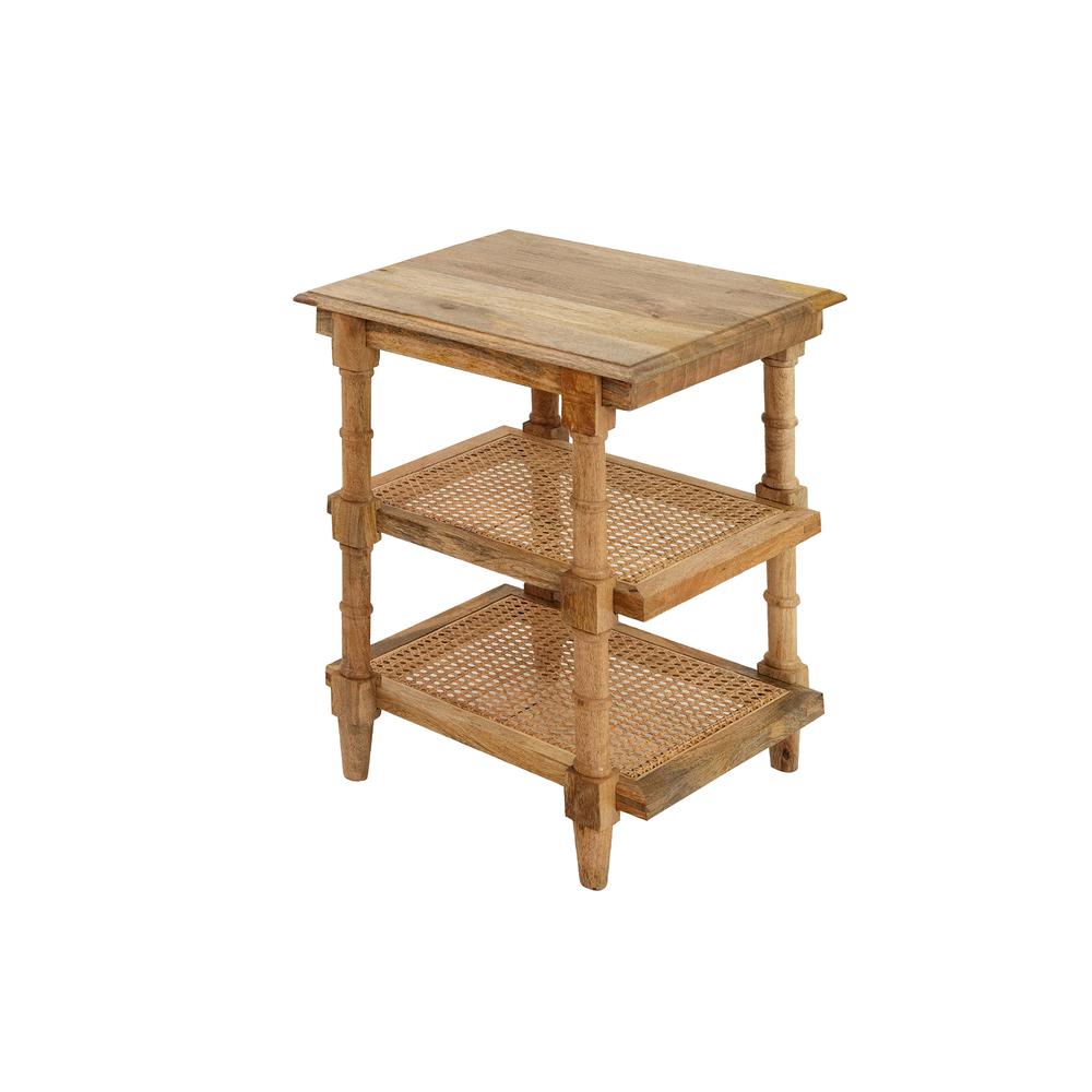 Chesterfield Wood & Cane 3 Shelf Side Table - Natural. Picture 1