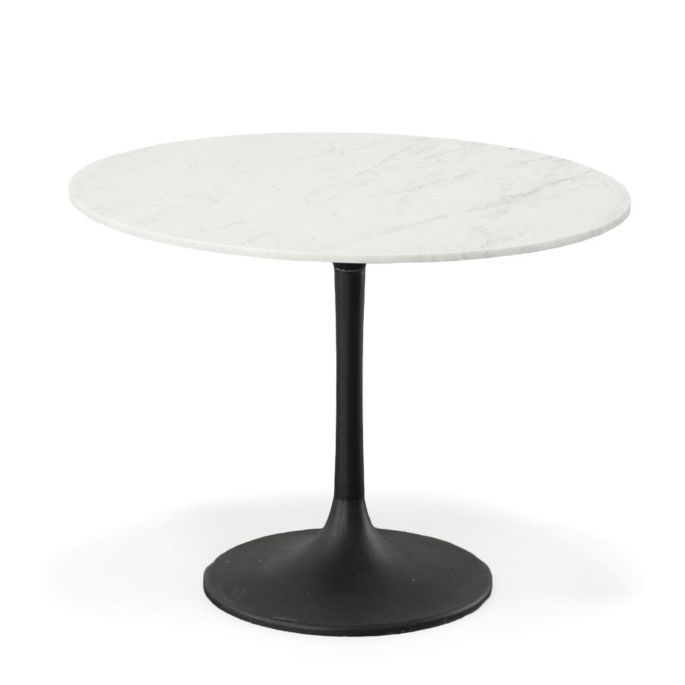 Enzo 40" Round Marble Top Dining Table - White Top - Black Base. Picture 1