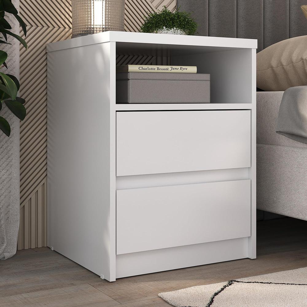 Contemporary White 2-Drawer Nightstand with a Built-in Niche. Picture 1