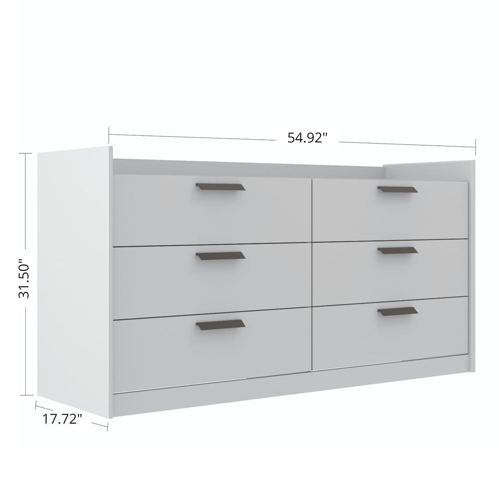Modern Chic White 6-Drawer Dresser Featuring Bronze Handles. Picture 6