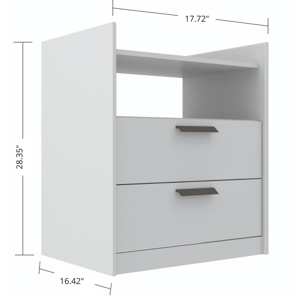 Modern Chic White 2-Drawer Nightstand with a Built-in Niche and Bronze Handles. Picture 6
