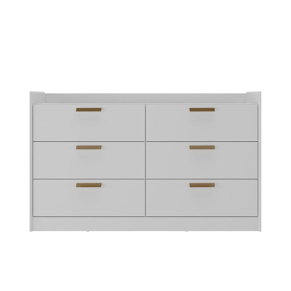 Modern Chic White 6-Drawer Dresser Featuring Bronze Handles. Picture 1