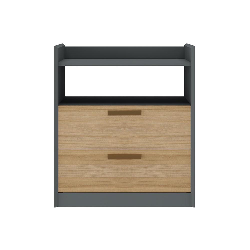 Gray 2-Drawer Nightstand with a Built-in Niche and Bronze Handles. Picture 1