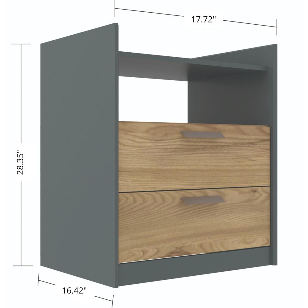 Gray 2-Drawer Nightstand with a Built-in Niche and Bronze Handles. Picture 3