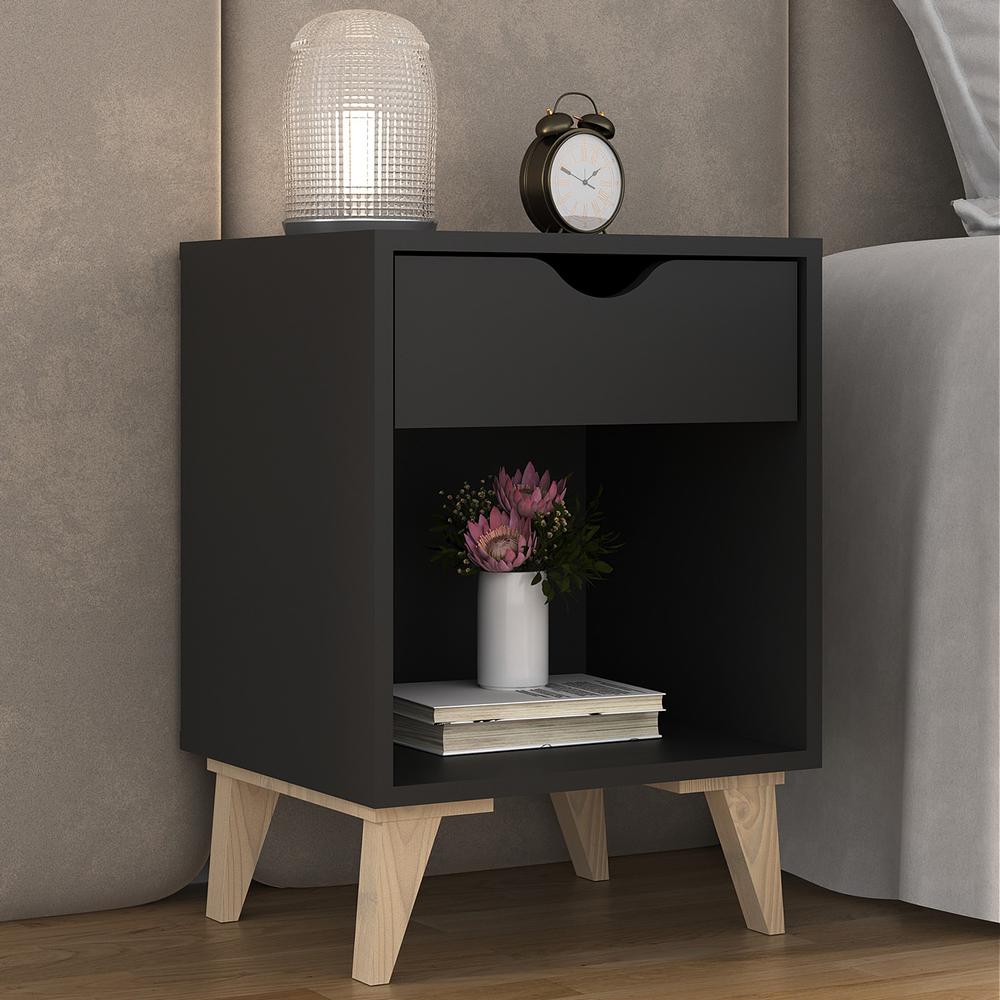 Modern End Table for Bedroom – Bedside Table with 1 Drawer and Niche – Russ. Picture 3