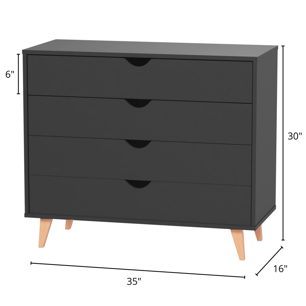4-Drawer Dresser – Modern Dresser for Bedroom – Chest of Drawers – Black. Picture 5