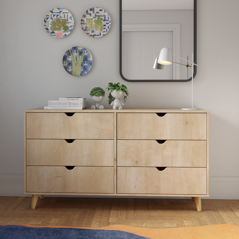 Modern Double Dresser for Bedroom – Wide Chest of Drawers – Oak. Picture 3