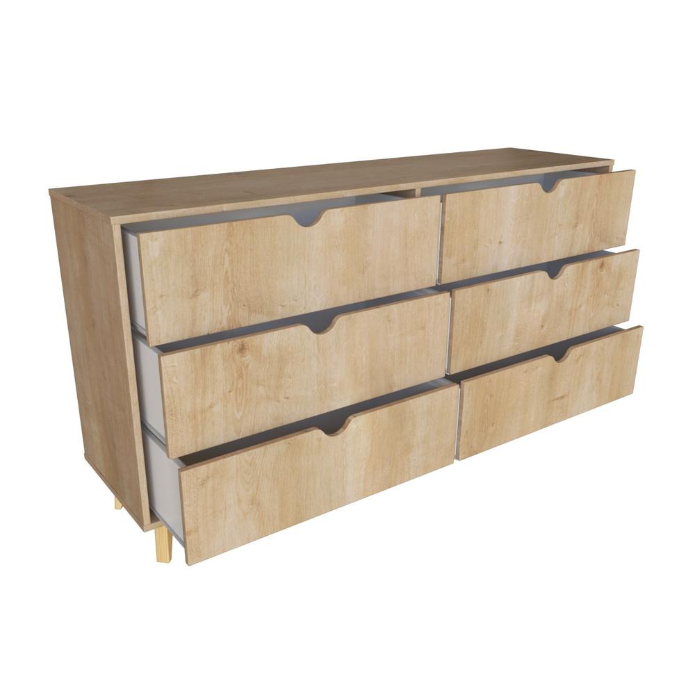 Modern Double Dresser for Bedroom – Wide Chest of Drawers – Oak. Picture 1