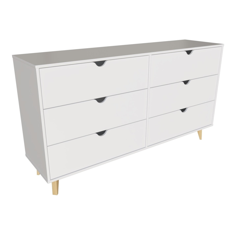 Modern Double Dresser for Bedroom – Wide Chest of Drawers – White. Picture 2
