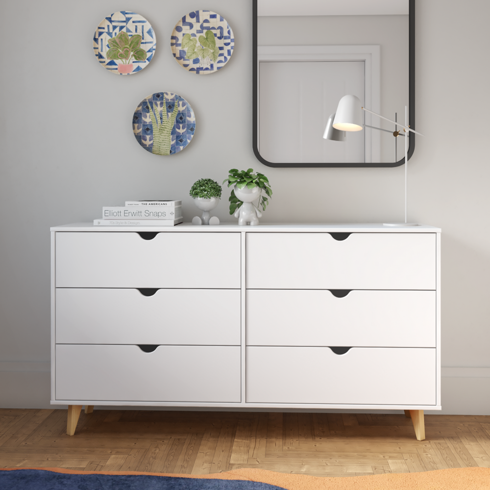 Modern Double Dresser for Bedroom – Wide Chest of Drawers – White. Picture 3