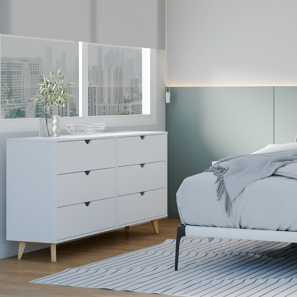 Modern Double Dresser for Bedroom – Wide Chest of Drawers – White. Picture 4