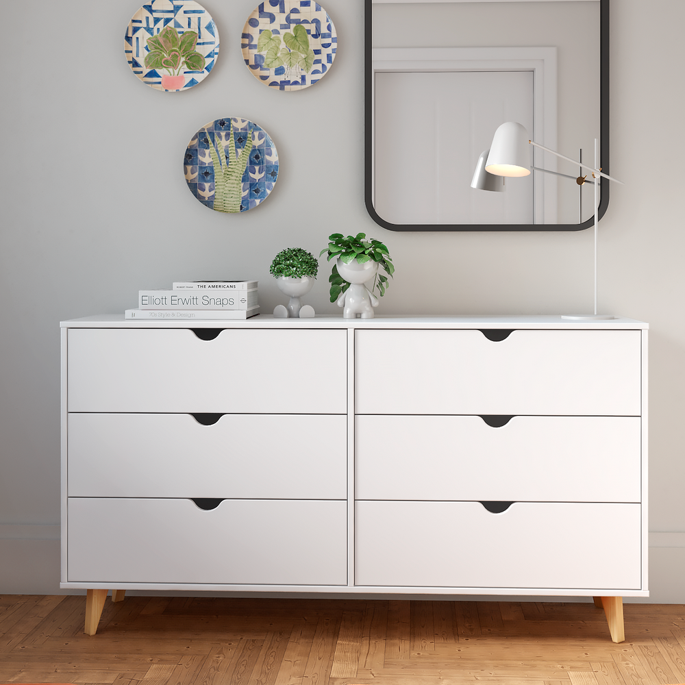Modern Double Dresser for Bedroom – Wide Chest of Drawers – White. Picture 5